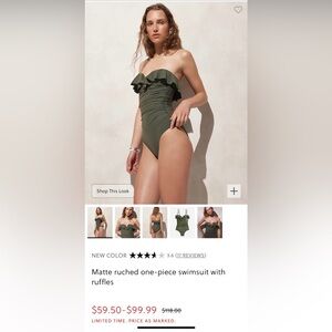 J.Crew Ruched One-Piece Swimsuit With Ruffles. Size 10. Green